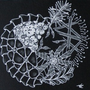 Schwarze Zentangle-Kachel